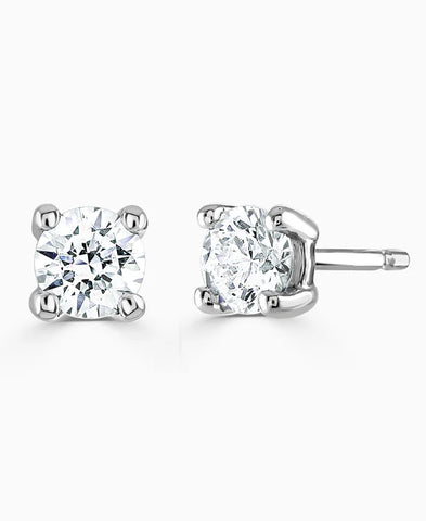 18ct White Gold 1.01ct Diamond 4 Claw Stud Earrings