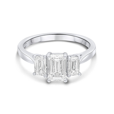 Platinum 3 Stone Emerald Cut Diamond Ring