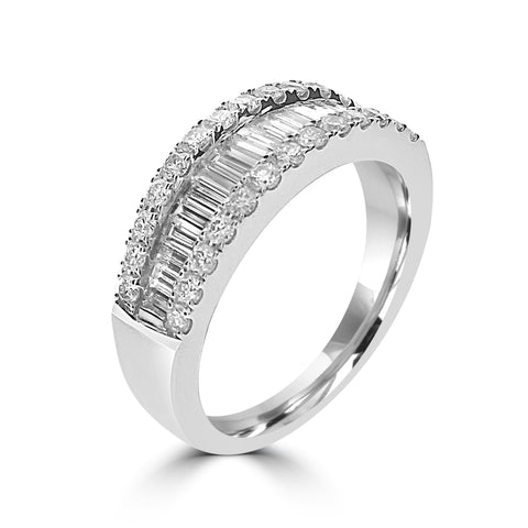 Platinum 1.06ct Baguette and Round Brilliant Cut Diamond Half Eternity Ring