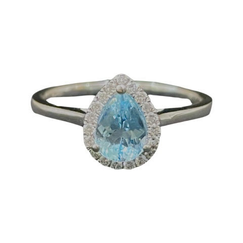 Platinum Pear Aquamarine and Diamond Ring