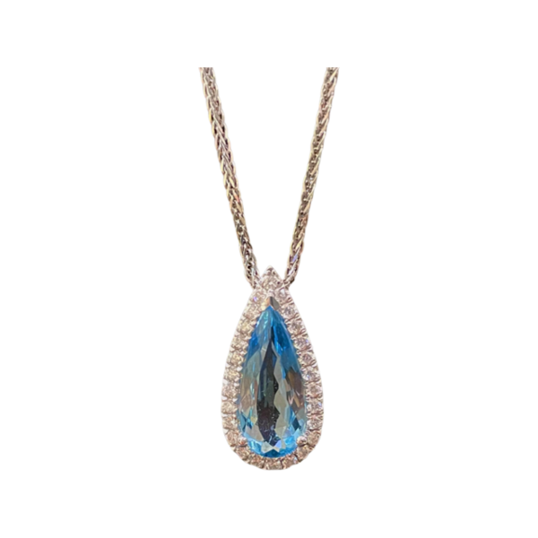18ct White Gold Pear Aquamarine and Diamond Pendant