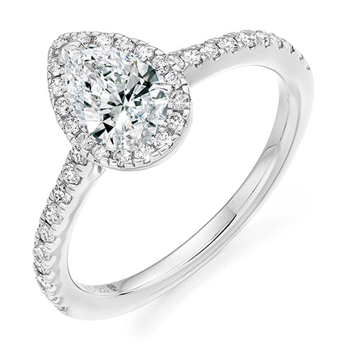 Platinum Pear Diamond Halo Ring