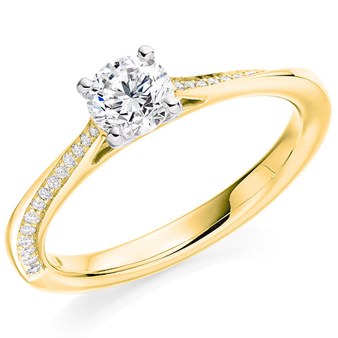 18ct Yellow Gold Diamond Ring with Diamond Shoulders