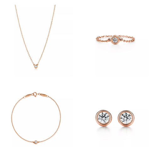 Tiffany & Co 18ct Rose Gold and Diamond Pendant, Bracelet, Earrings and Ring Set