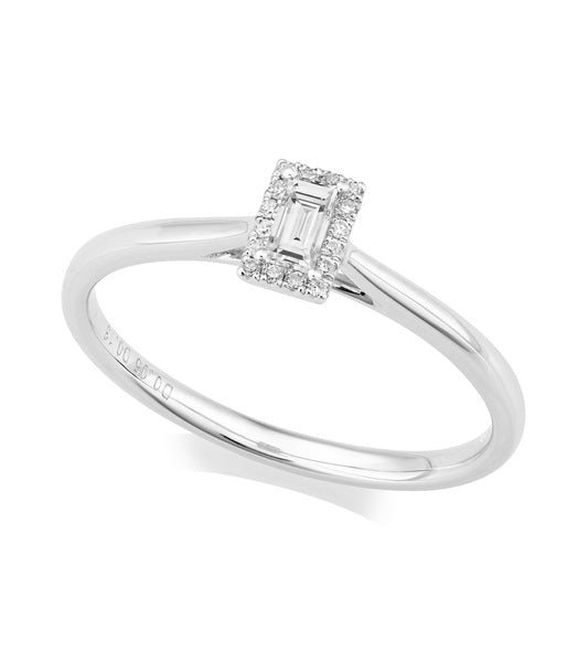 Platinum Emerald cut Diamond with Diamond Halo
