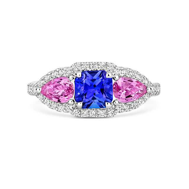 18ct White Gold Tanzanite Sapphire and Diamond Ring