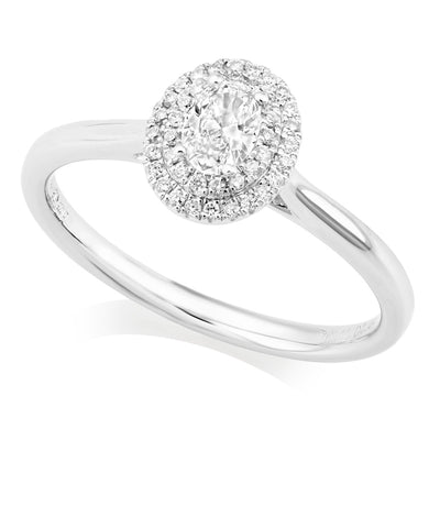 Platinum Oval Diamond Ring with Double Halo