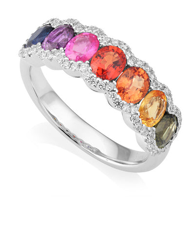 18ct White Gold Rainbow Sapphire Ring
