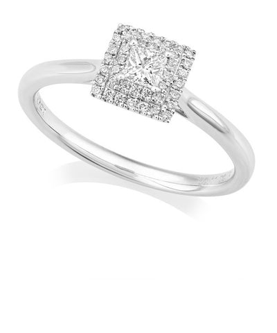 Platinum Princess Cut Diamond Ring With Double Halo IN666