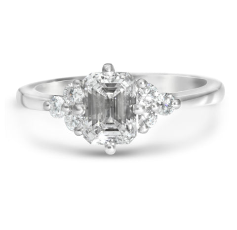 Platinum Emerald Cut Trilogy Style Ring